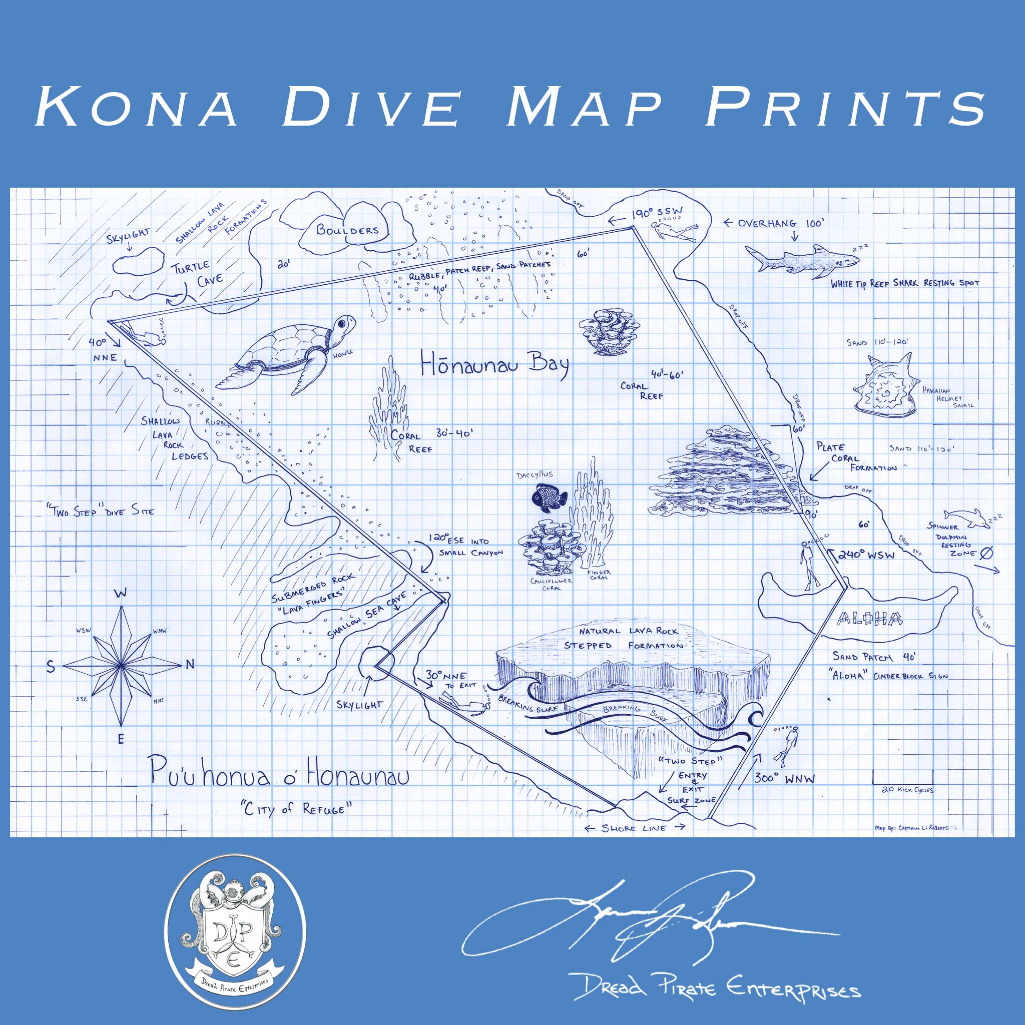 Hand Illustrated Kona Dive Site Maps