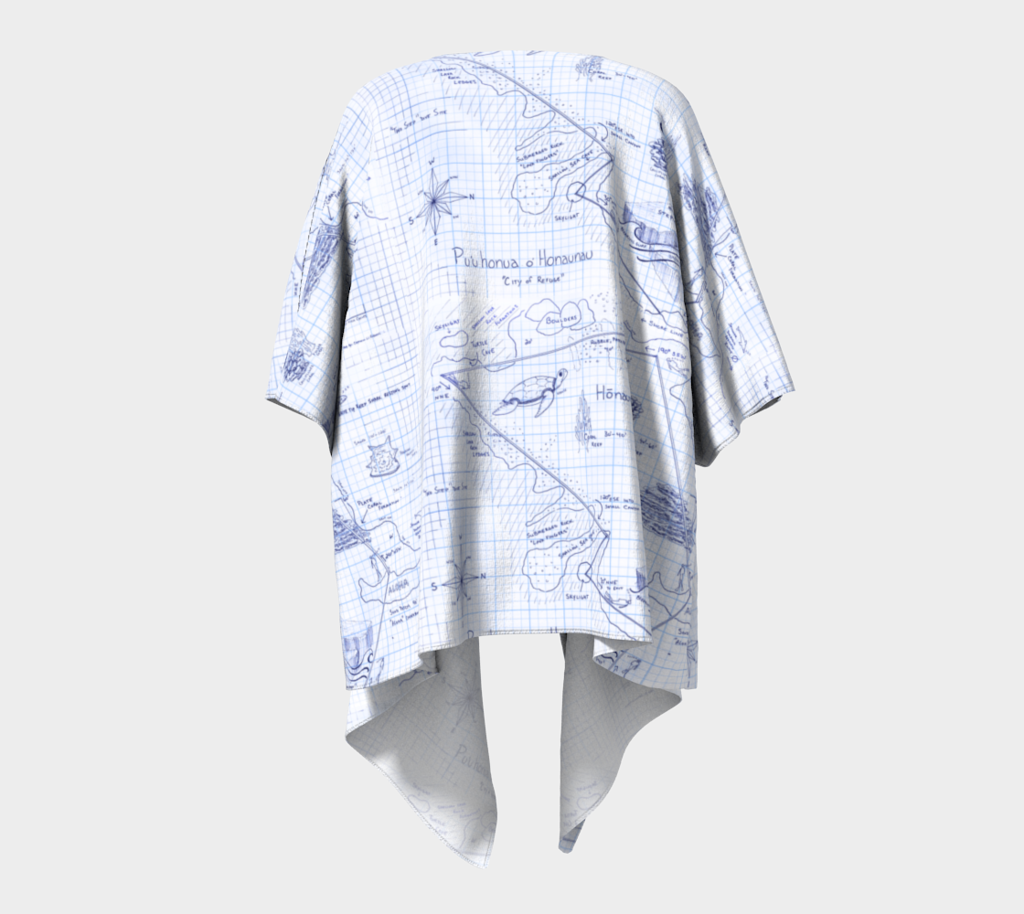 2-Step Dive Map Drape Kimono in Blue