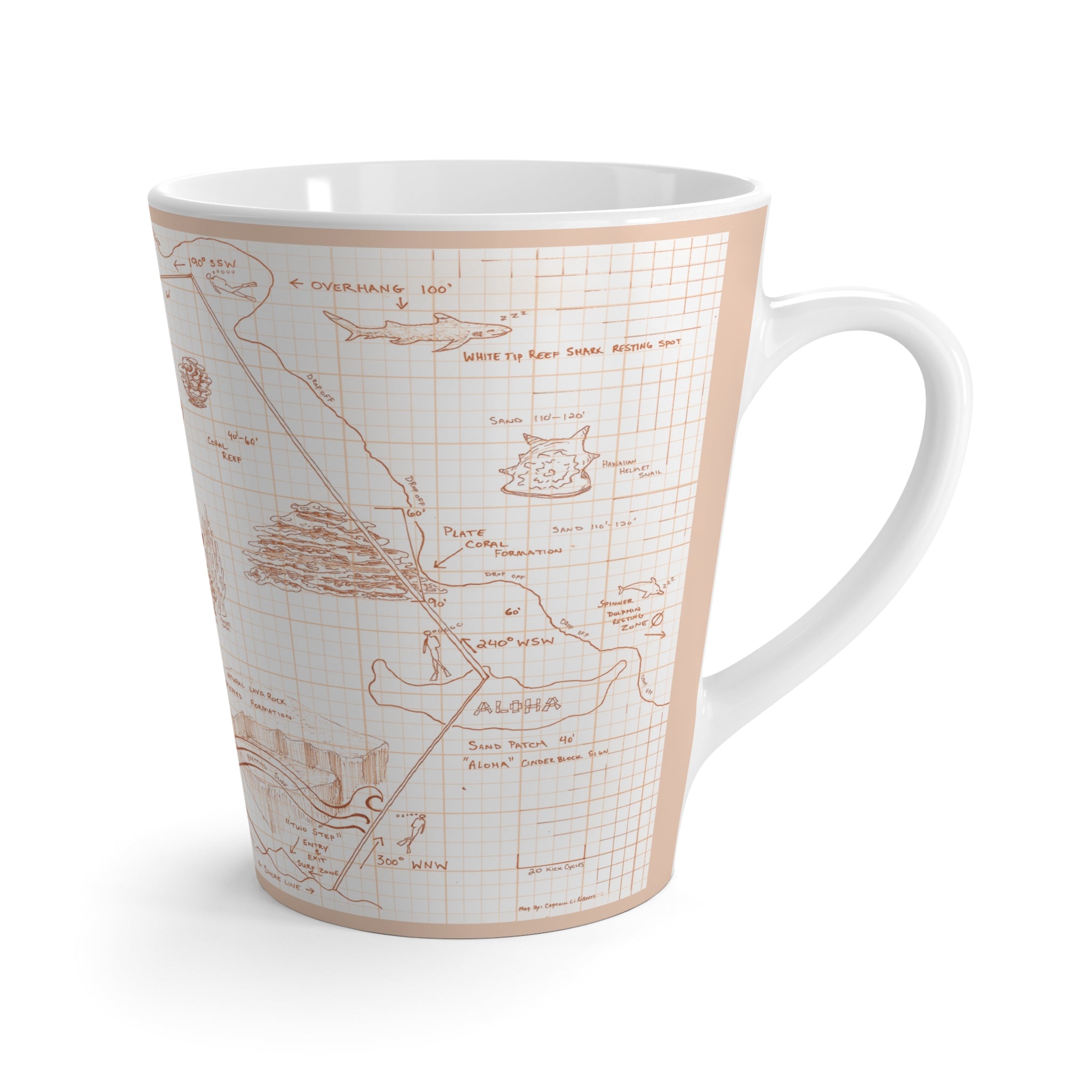"Two-Step" Kona Dive Site Map Print, Neutral Tones,  Latte Mug