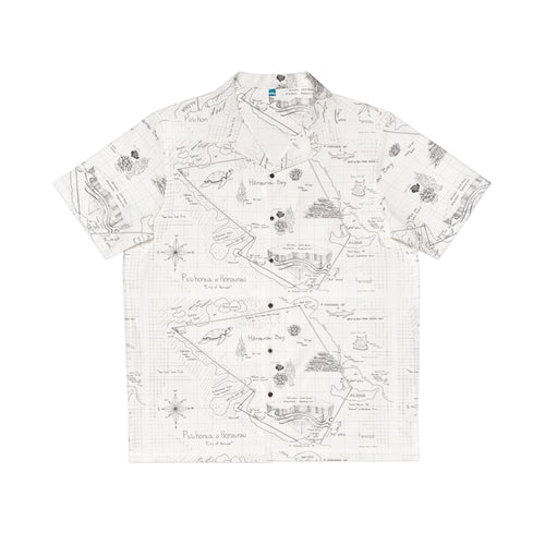 Two-Step Kona Dive Site Map Print Aloha Shirt:  Black and White