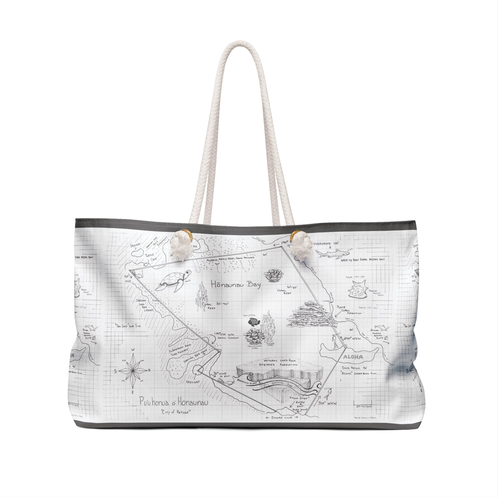 Two-Step Kona Dive Site Map Print: Black and White: Weekender Bag