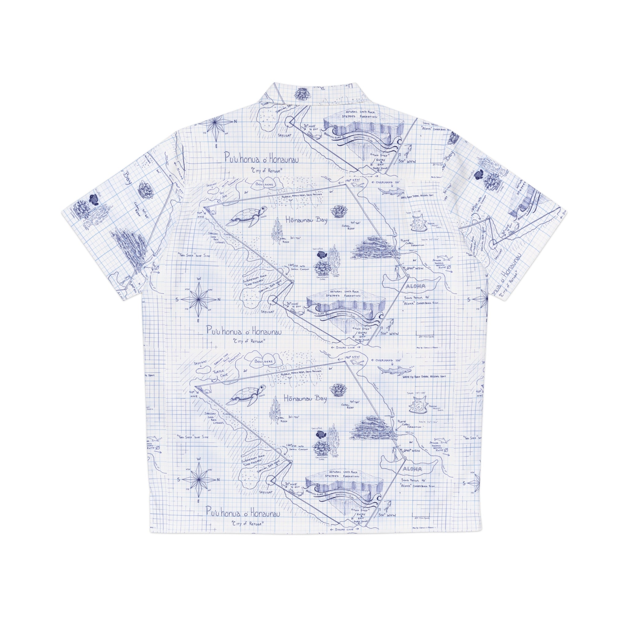 Two-Step Kona Dive Site Map Print: Blue and White