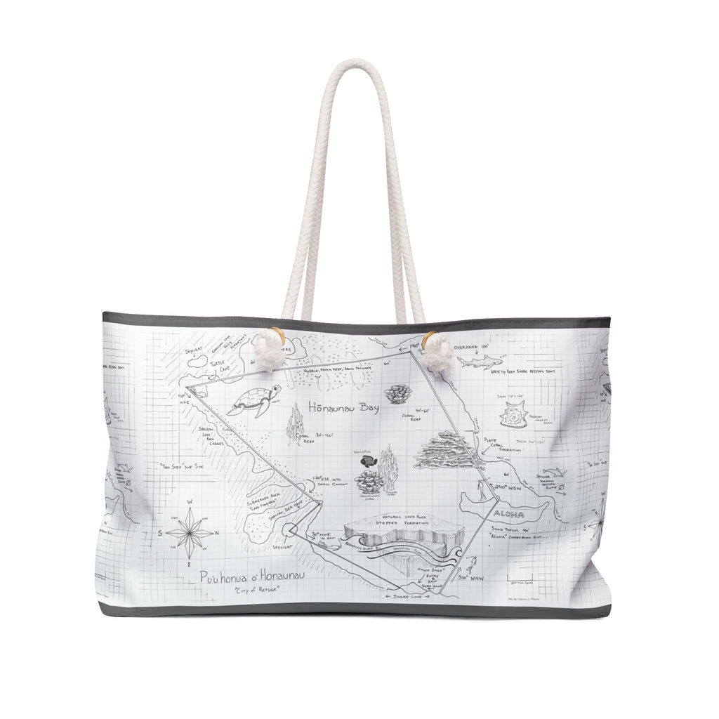 Two-Step Kona Dive Site Map Print: Black and White: Weekender Bag