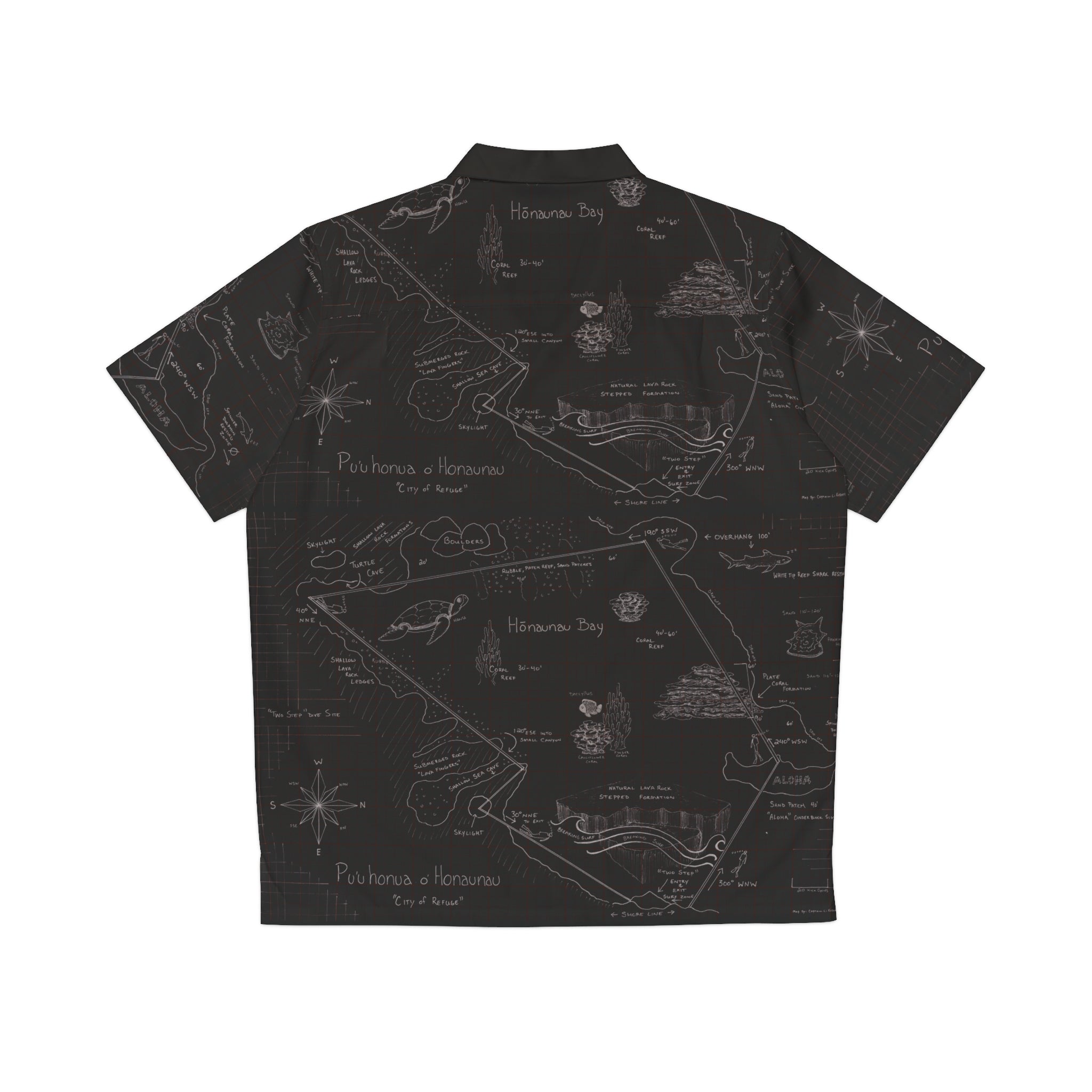 Two-Step Kona Dive Site Map Print, White on Black
