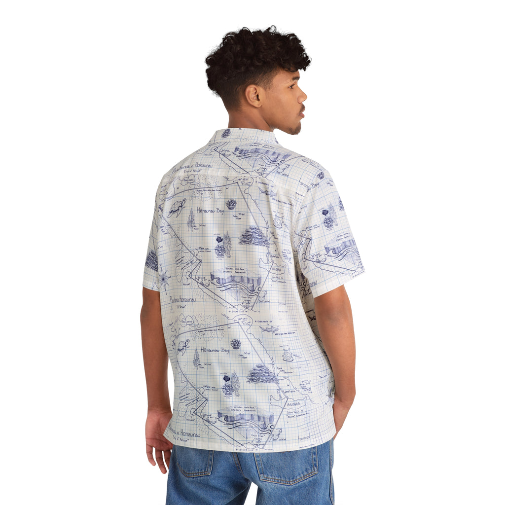 Two-Step Kona Dive Site Map Print: Blue and White