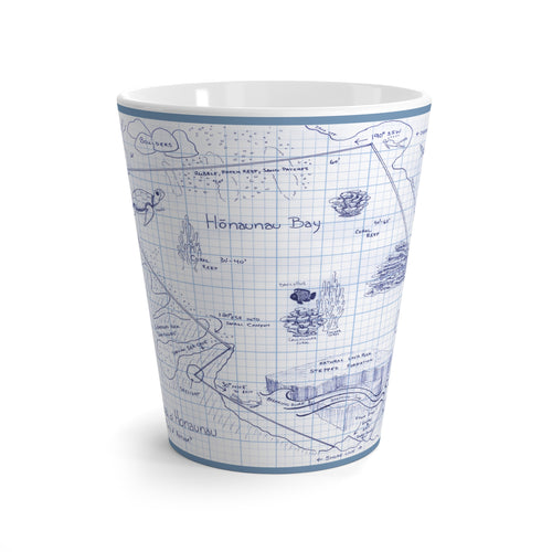 "Two-Step"  Kona Dive Site Map Print, Blue and White. Latte Mug