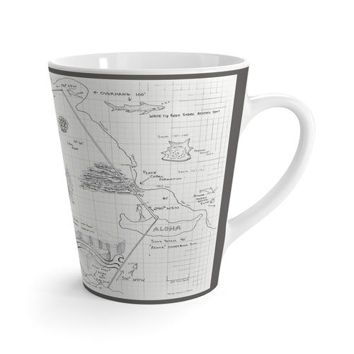 "Two-Step" Kona Dive Site Map Print, Black and White.  Latte Mug