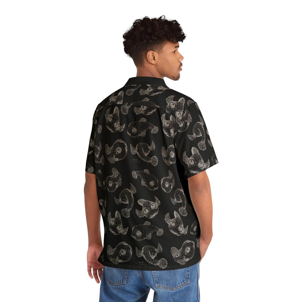 Aloha Puffers Hawaiian Shirt: White on Black
