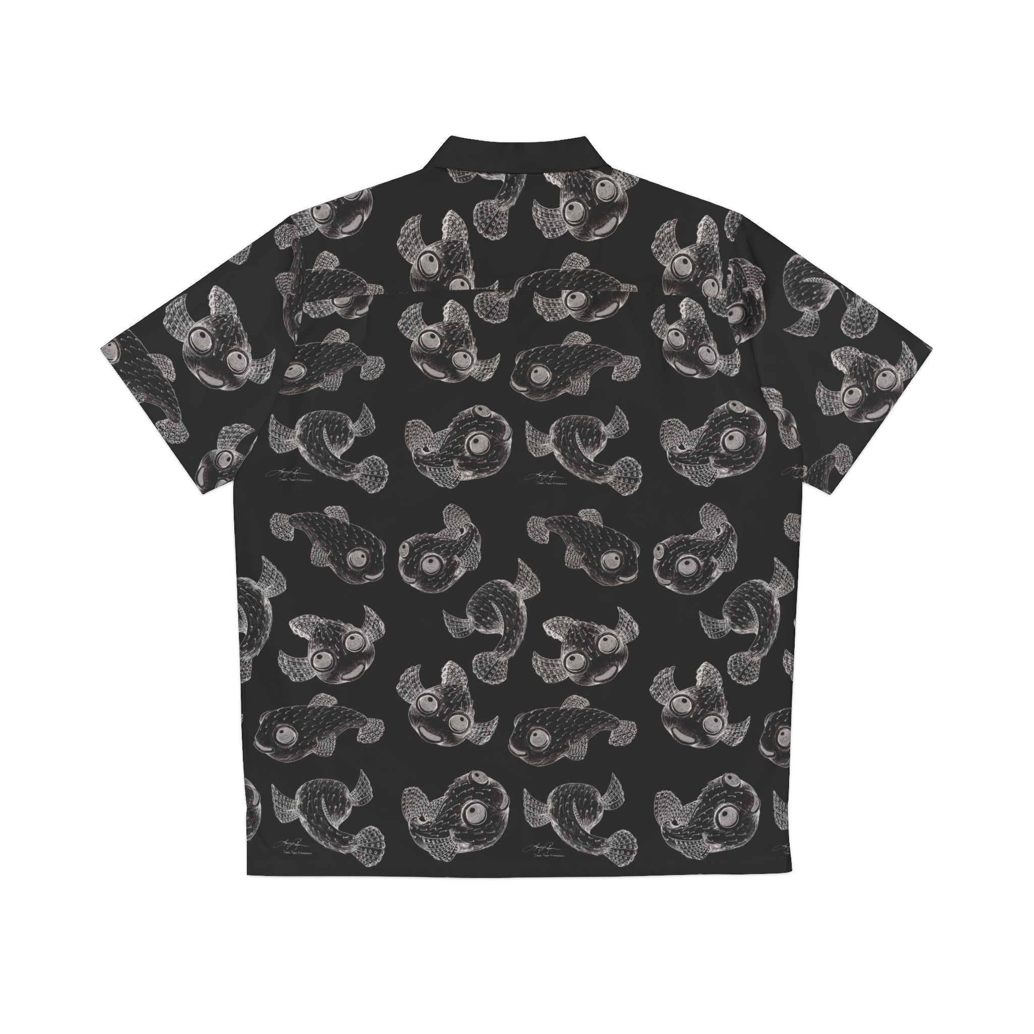 Aloha Puffers Hawaiian Shirt: White on Black
