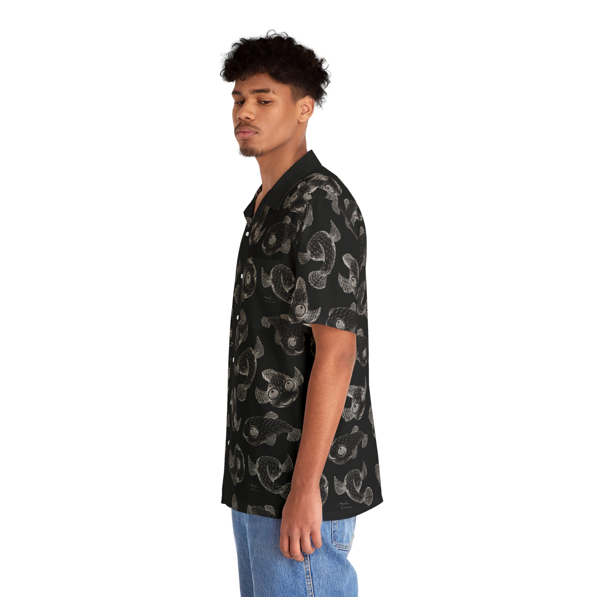 Aloha Puffers Hawaiian Shirt: White on Black