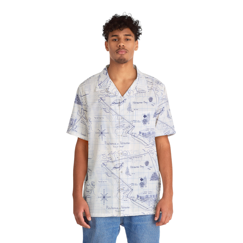 Two-Step Kona Dive Site Map Print: Blue and White