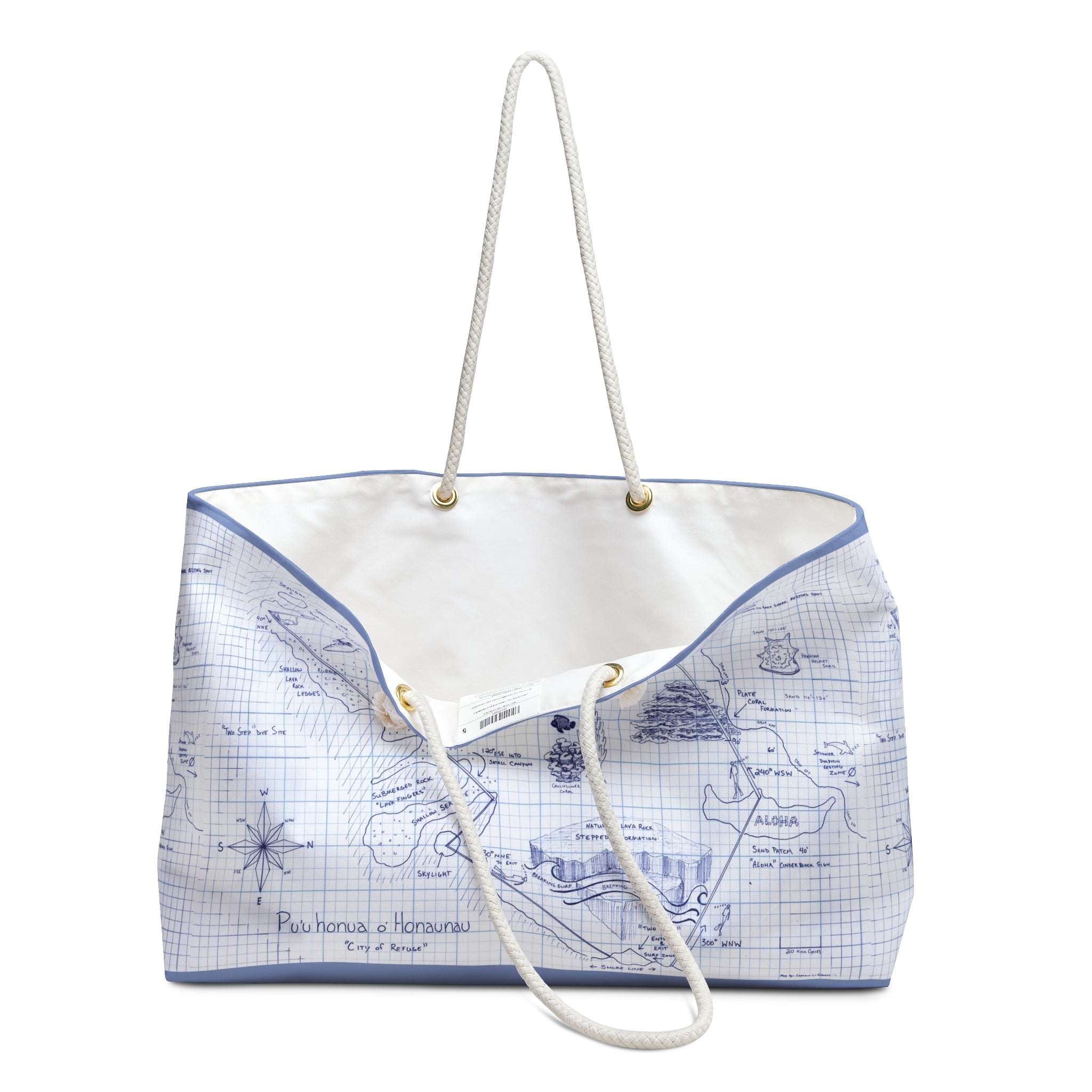 Two-Step Kona Dive Site Map Print: Blue and White: Weekender Bag