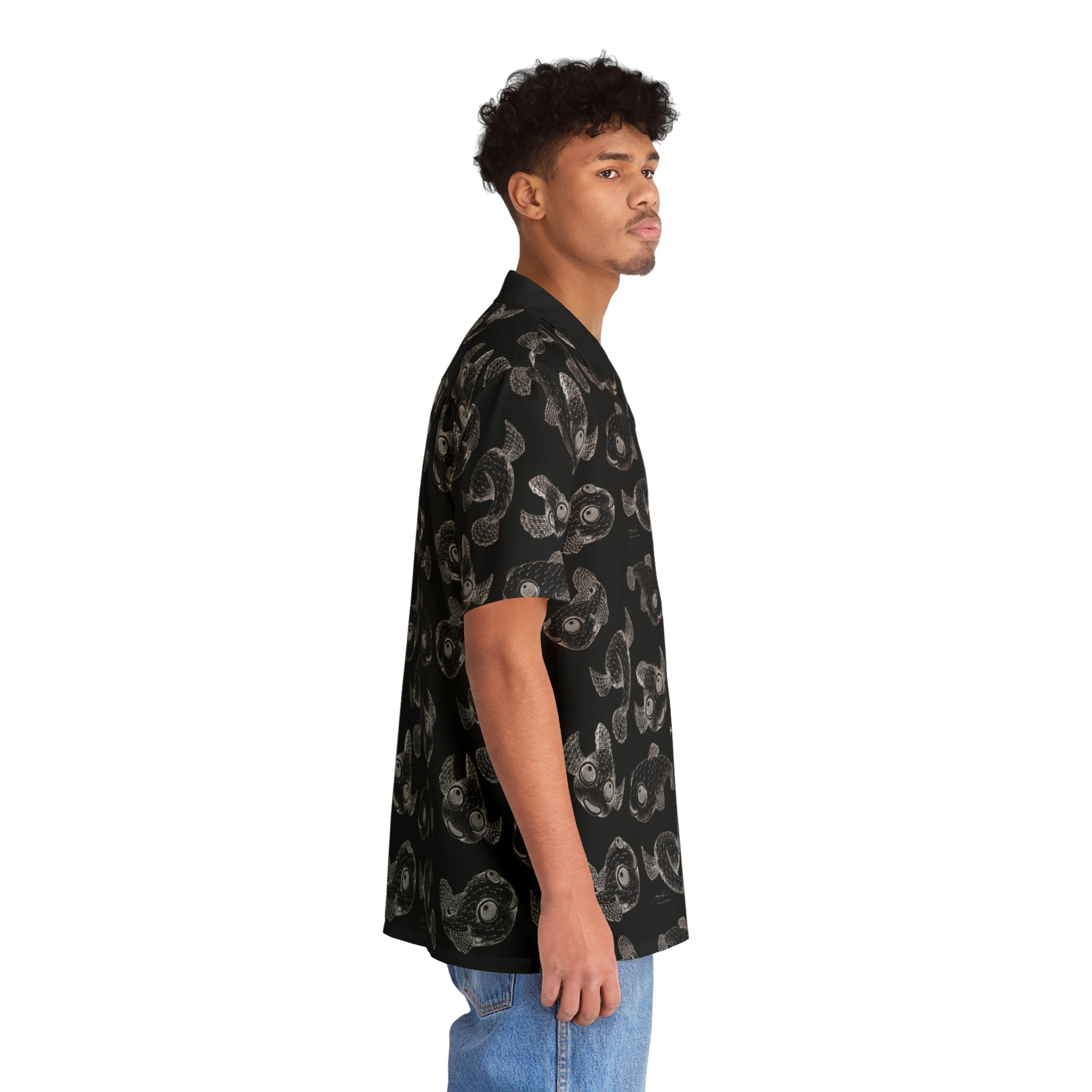 Aloha Puffers Hawaiian Shirt: White on Black