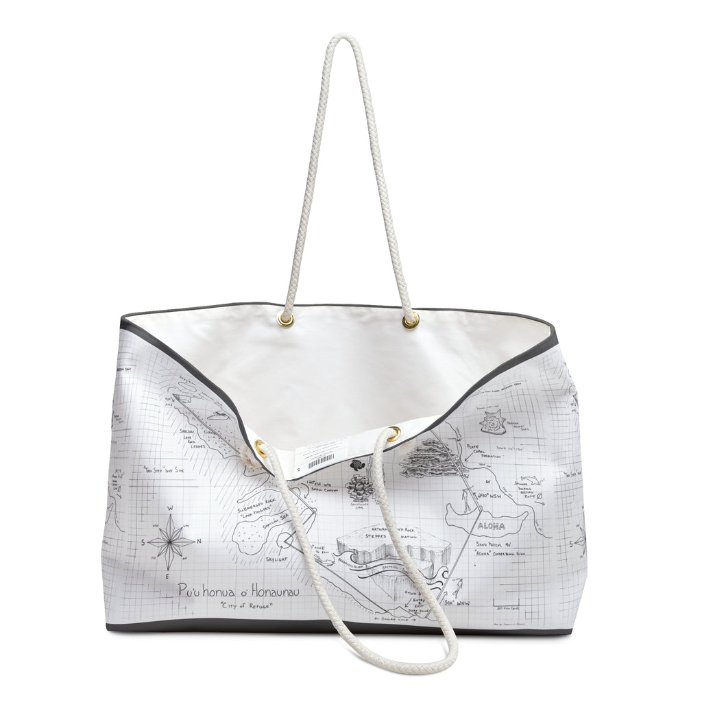 Two-Step Kona Dive Site Map Print: Black and White: Weekender Bag