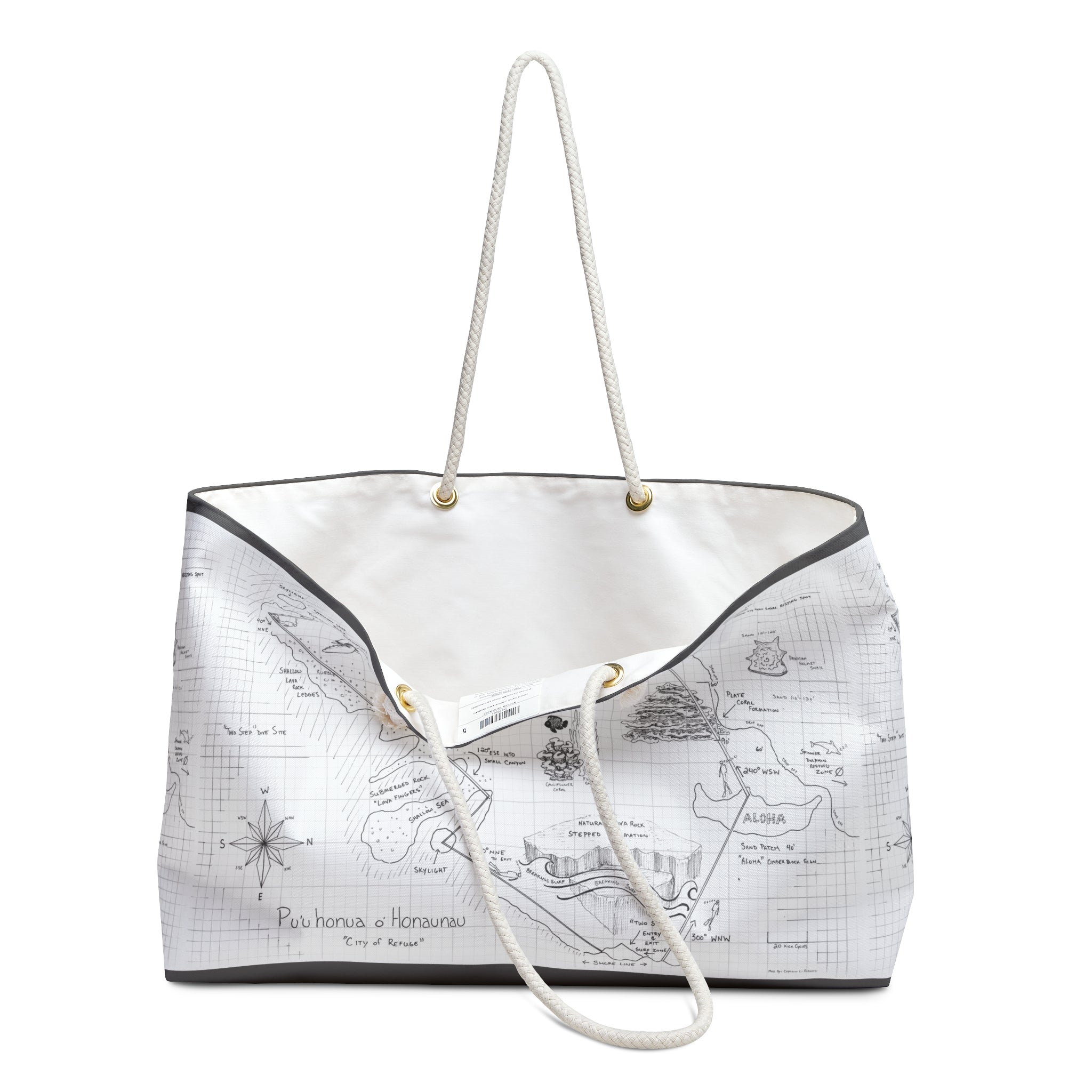 Two-Step Kona Dive Site Map Print: Black and White: Weekender Bag