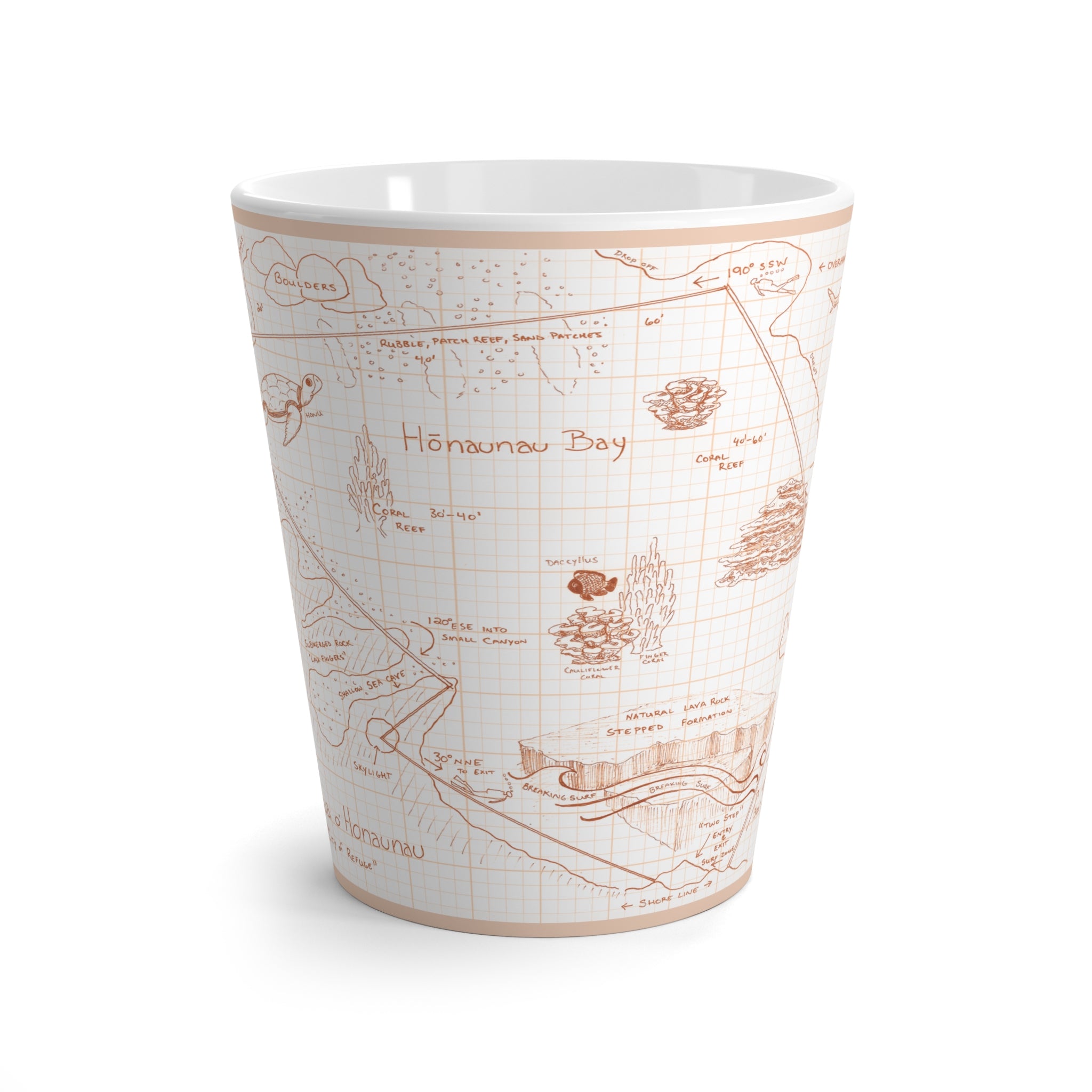 "Two-Step" Kona Dive Site Map Print, Neutral Tones,  Latte Mug