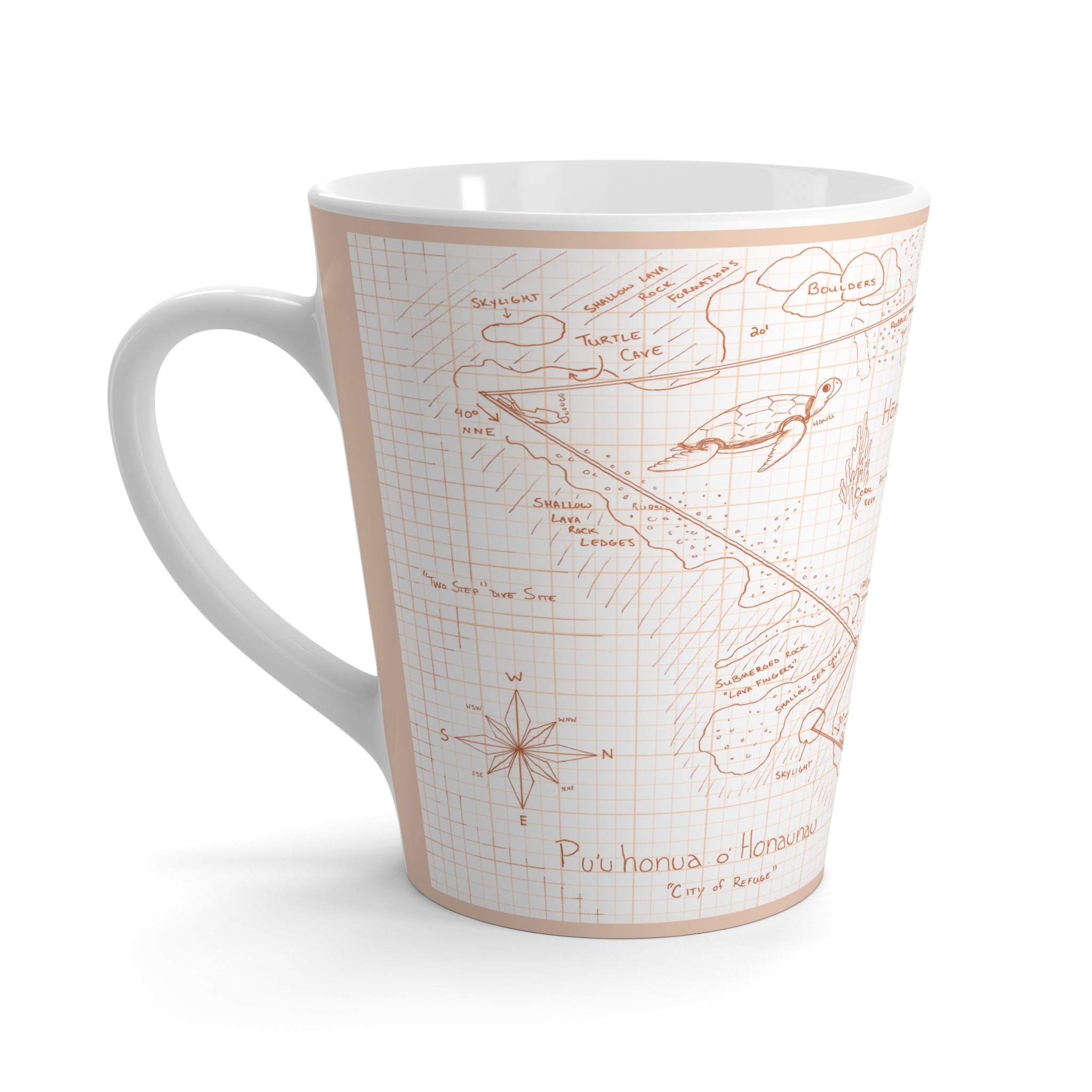 "Two-Step" Kona Dive Site Map Print, Neutral Tones,  Latte Mug