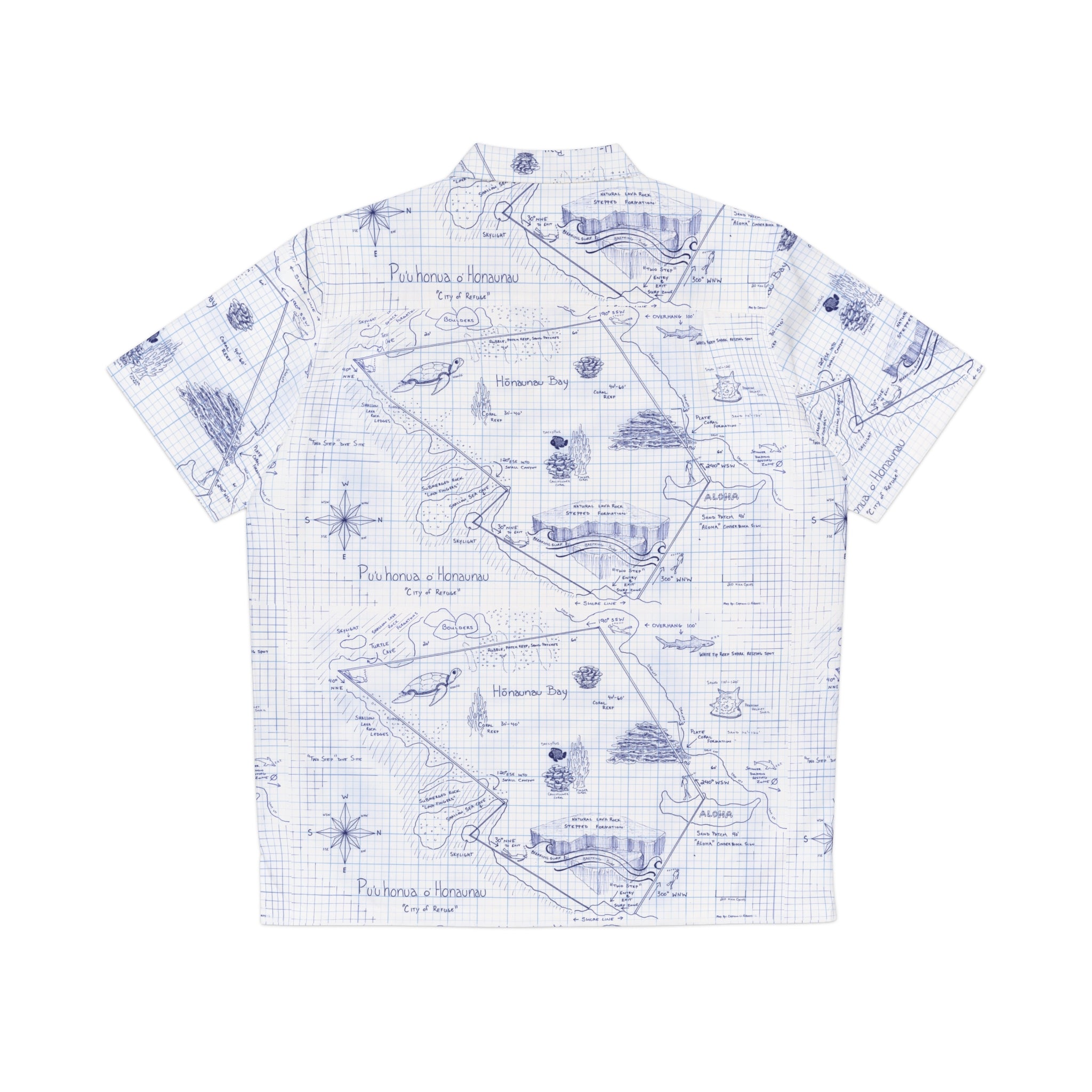 Two-Step Kona Dive Site Map Print: Blue and White