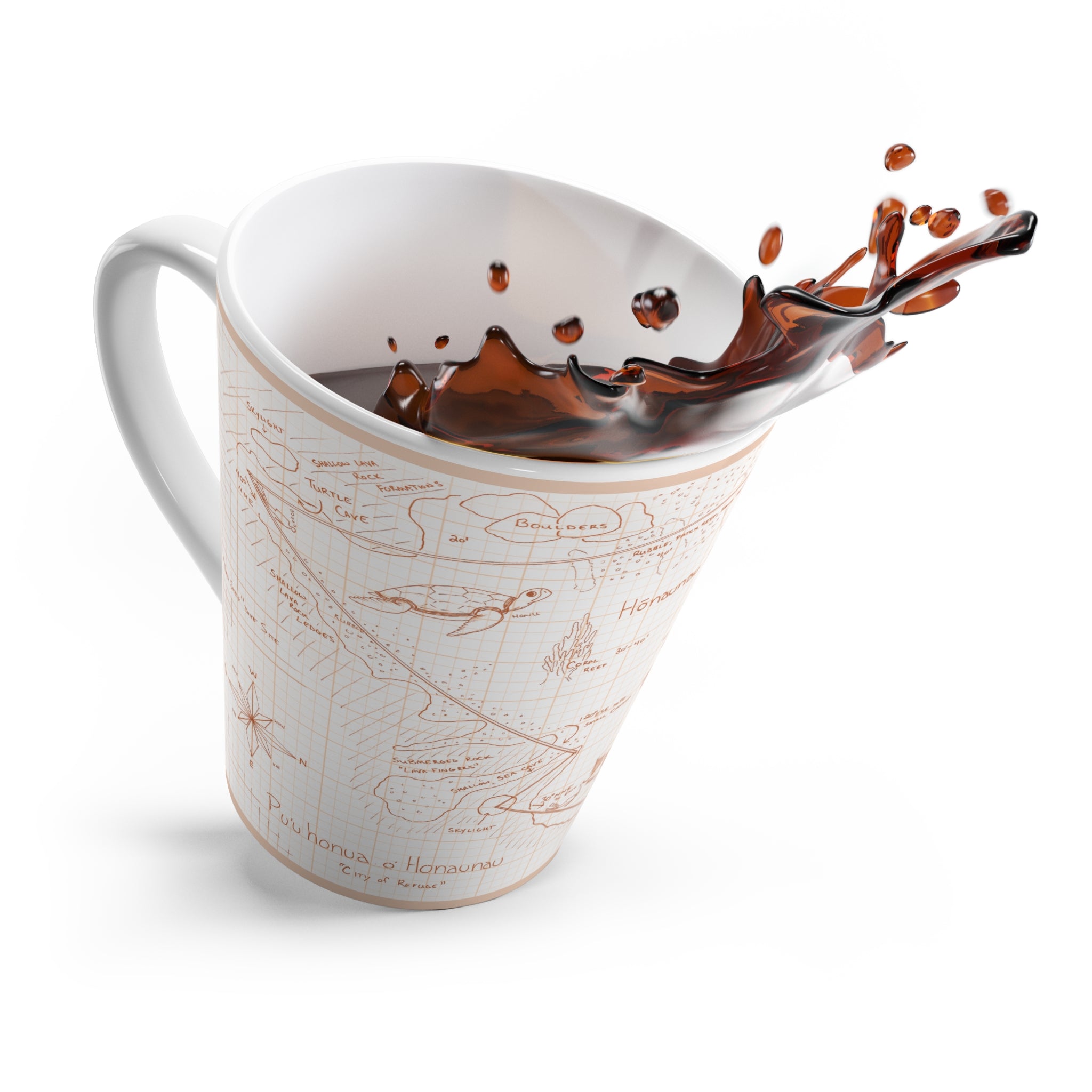 "Two-Step" Kona Dive Site Map Print, Neutral Tones,  Latte Mug
