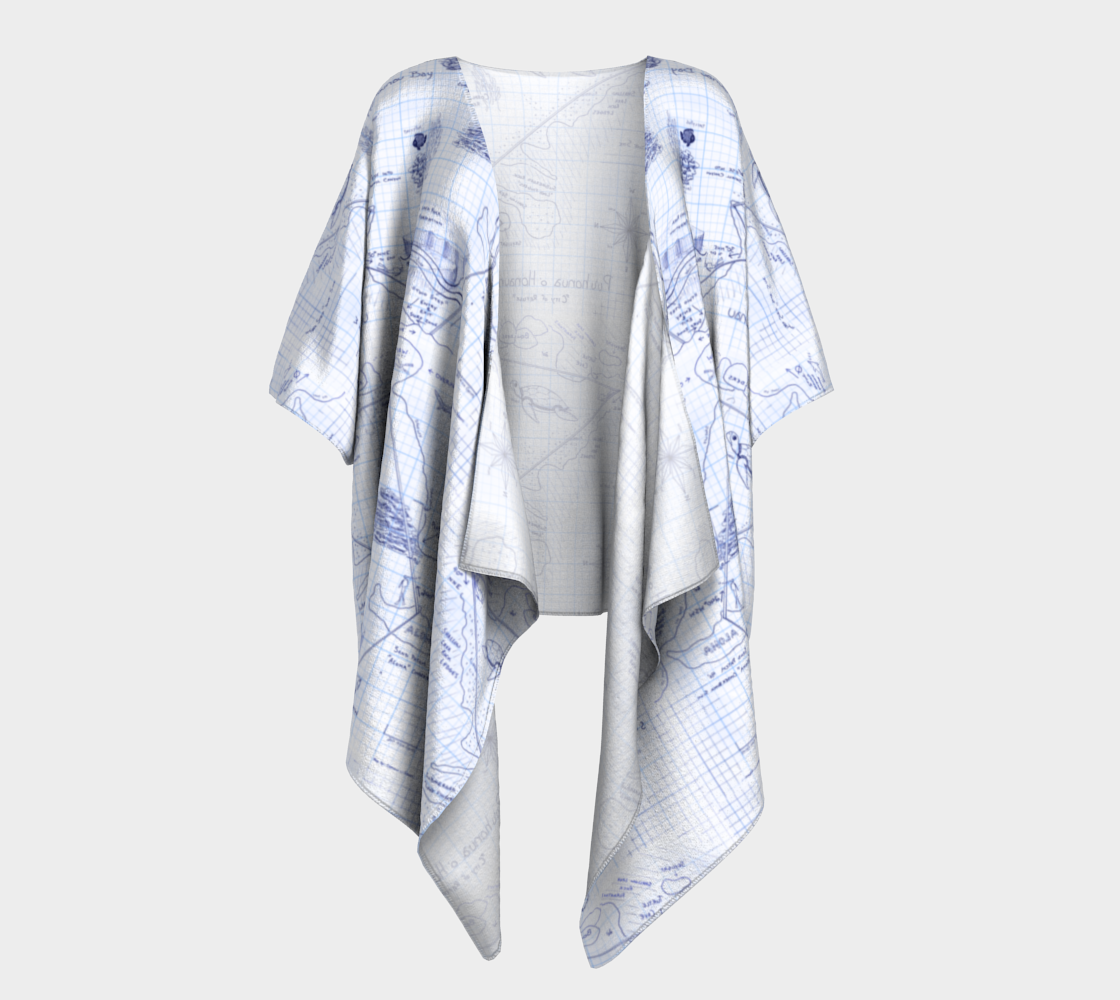2-Step Dive Map Drape Kimono in Blue