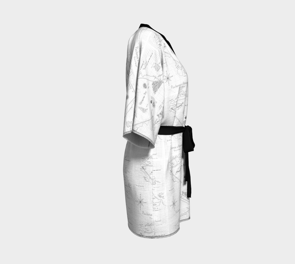 2-Step Dive Map Kimono Short Robe in B/W