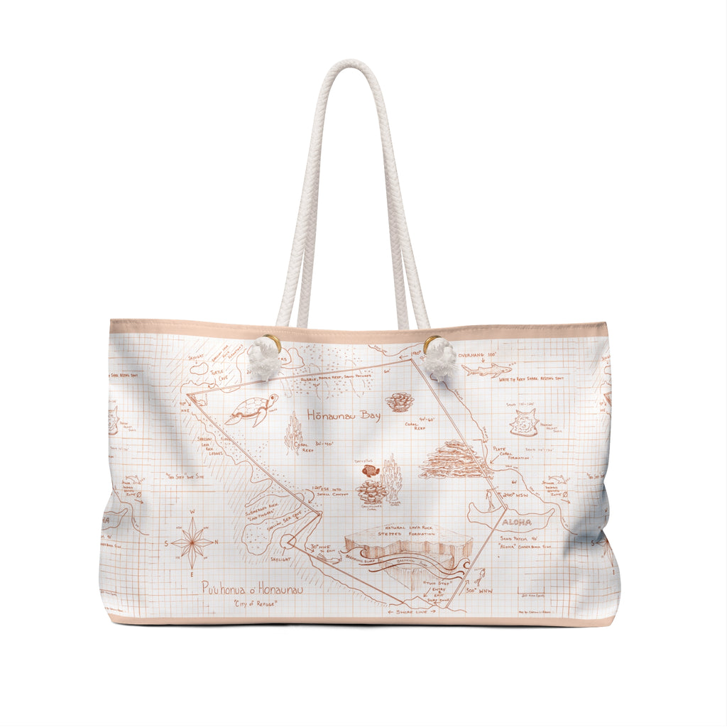 Two-Step Kona Dive Site Map Print: Neutral Tones: Weekender Bag