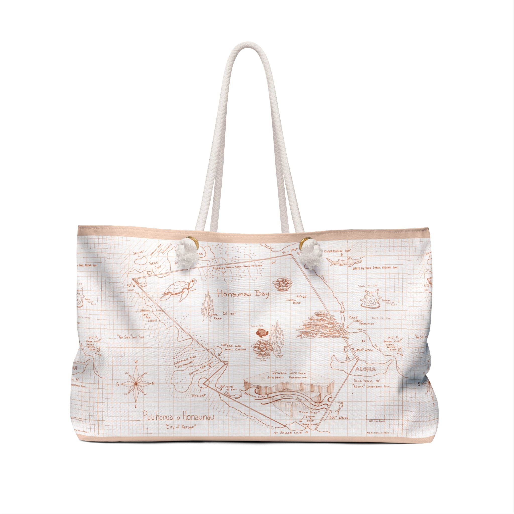 Two-Step Kona Dive Site Map Print: Neutral Tones: Weekender Bag