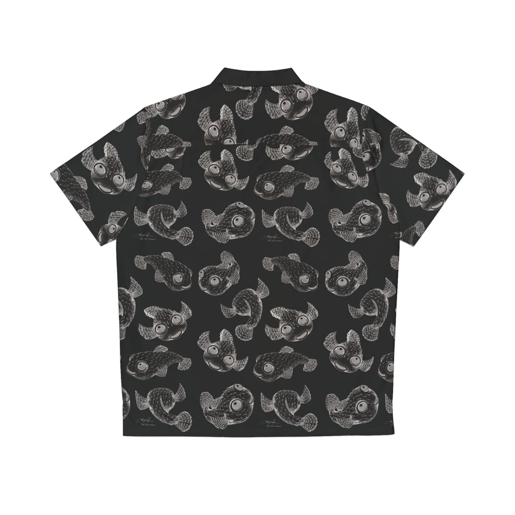 Aloha Puffers Hawaiian Shirt: White on Black