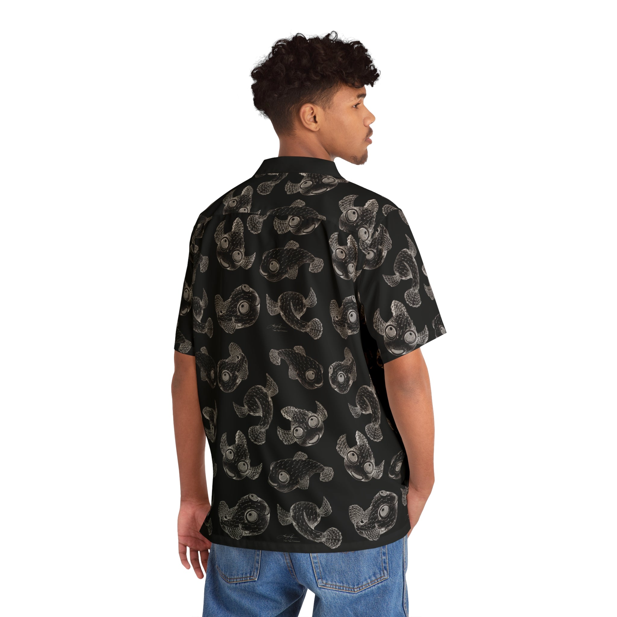 Aloha Puffers Hawaiian Shirt: White on Black