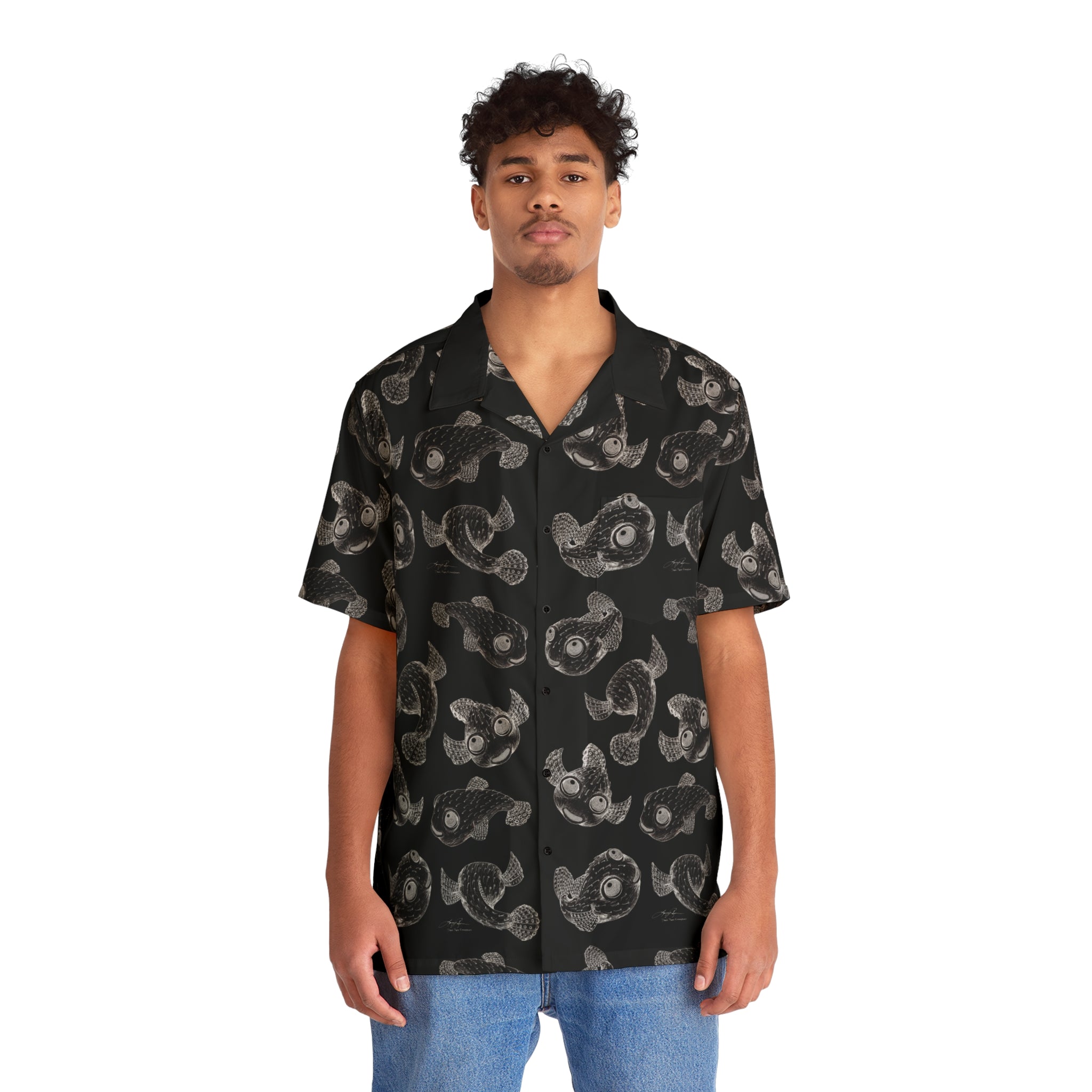 Aloha Puffers Hawaiian Shirt: White on Black
