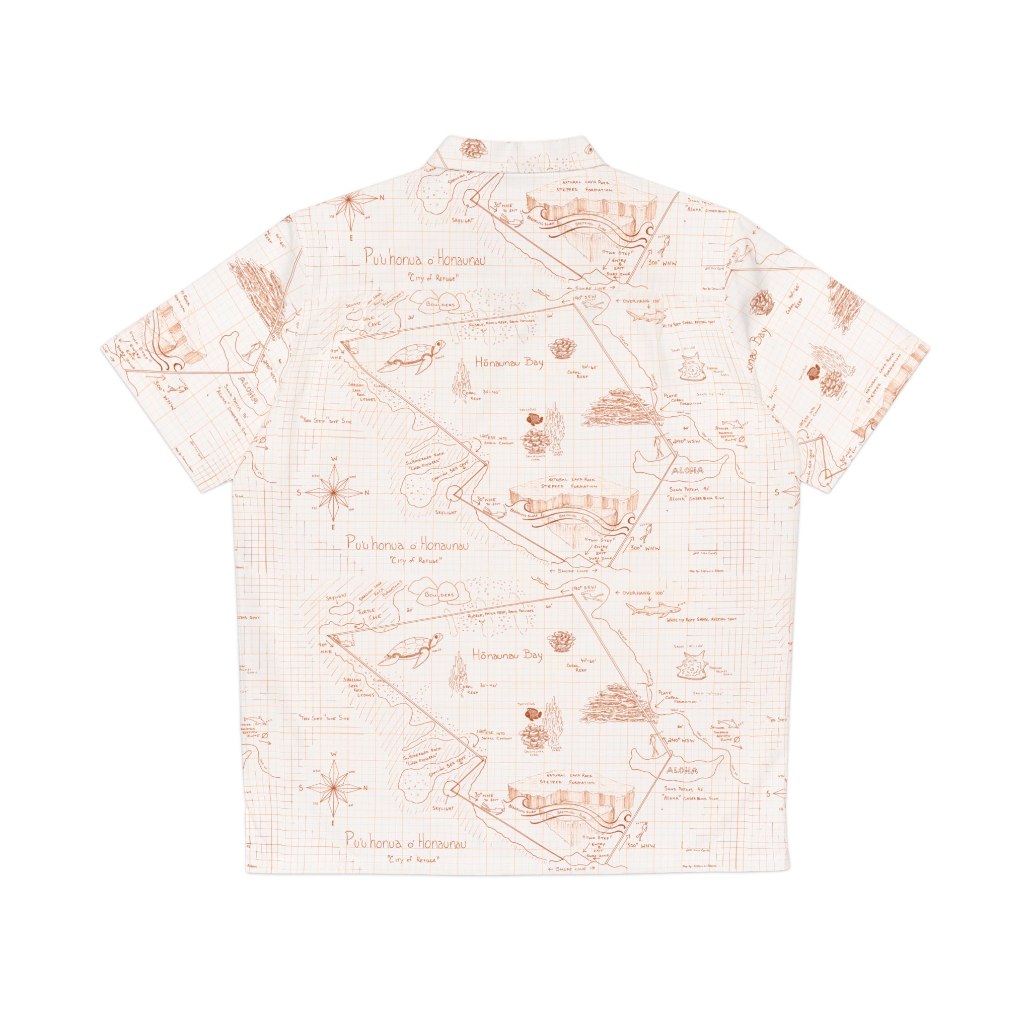 Two-Step Kona Dive Site Map Print: Neutral Tones.