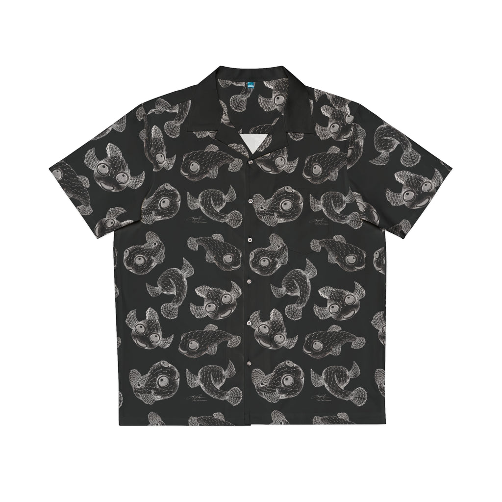 Aloha Puffers Hawaiian Shirt: White on Black