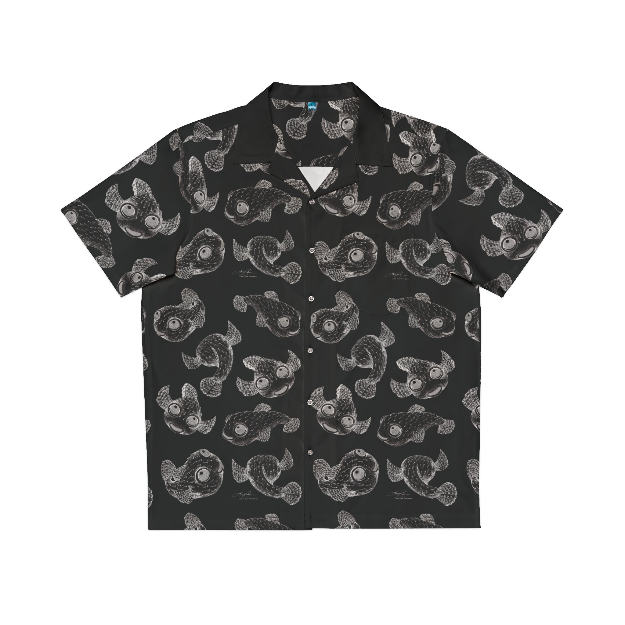Aloha Puffers Hawaiian Shirt: White on Black