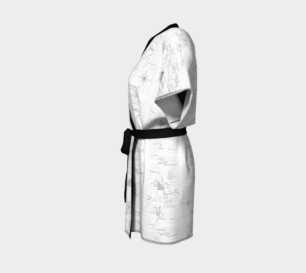 2-Step Dive Map Kimono Short Robe in B/W
