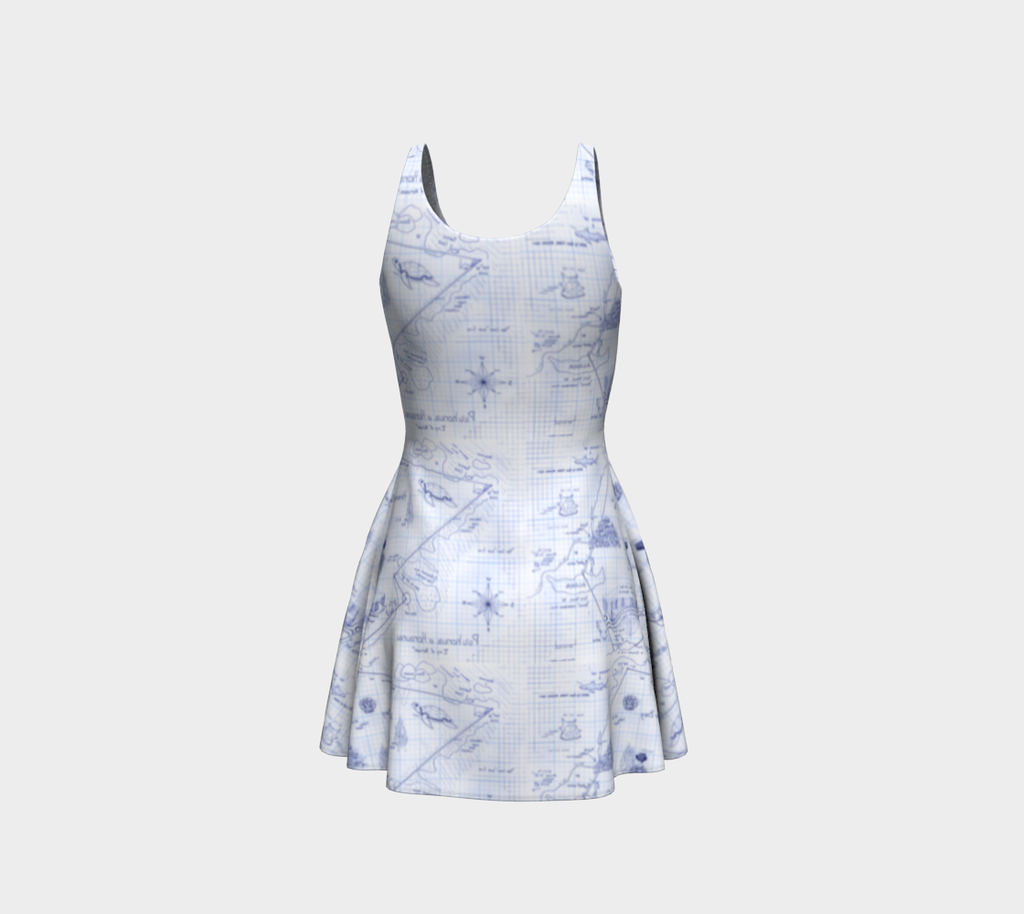 2-Step Dive Map Flare Dress in Blue