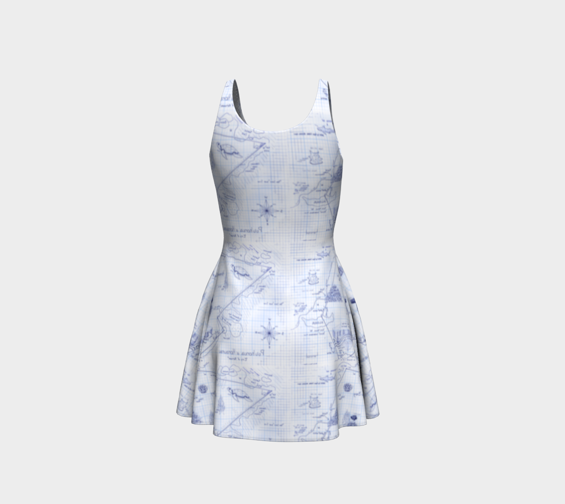 2-Step Dive Map Flare Dress in Blue